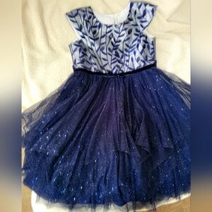 Blue Leaf Pattern Dress Girls